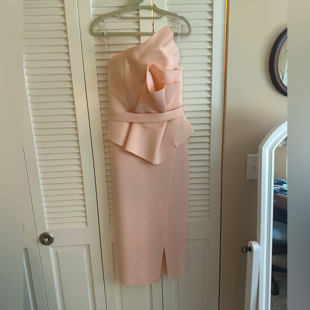 Adorable ASOS light pink wedding guest dress